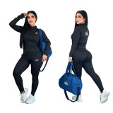 Naked high elasticity slim yoga suit set, stand up collar zipper jacket, high waist tight fitting and hip lifting two-piece set