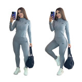 Naked high elasticity slim yoga suit set, stand up collar zipper jacket, high waist tight fitting and hip lifting two-piece set