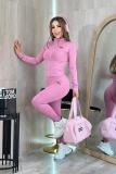 Naked high elasticity slim yoga suit set, stand up collar zipper jacket, high waist tight fitting and hip lifting two-piece set