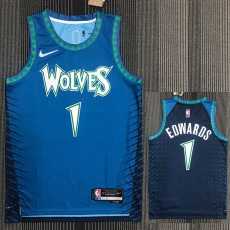 21-22 Timberwolves EDWARDS #1 Blue City Edition Top Quality Hot Pressing NBA Jersey
