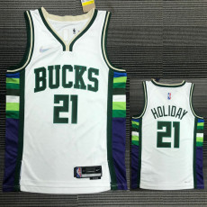 21-22 Bucks HOLIDAY #21 White City Edition Top Quality Hot Pressing NBA Jersey