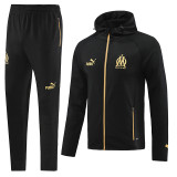 23-24 Marseille Black Hoodie Jacket Tracksuit