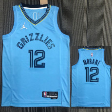 21-22 Grizzlies MORANT #12 Blue Trapeze Edition Top Quality Hot Pressing NBA Jersey