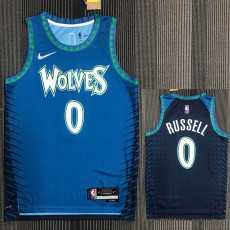 21-22 Timberwolves RUSSELL #0 Blue City Edition Top Quality Hot Pressing NBA Jersey
