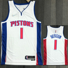 21-22 Pistons IVERSON #1 White 75th Anniversary Top Quality Hot Pressing NBA Jersey