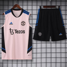 22-23 Man Utd Pink Yellow Tank top and shorts suit