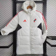 23-24 River Plate White Hooded Cotton Coat Red Edge (红色边) 棉衣