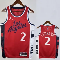 24-25 Clippers LEONARD #2 Red Top Quality Hot Pressing NBA Jersey (Trapeze Edition) 飞人版