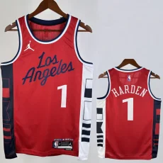 24-25 Clippers HARDEN #1 Red Top Quality Hot Pressing NBA Jersey (Trapeze Edition) 飞人版