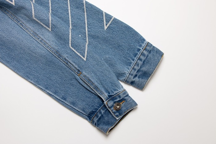 Off-White Diagonal Outline Paint Slim Fit Denim Jacket Blue