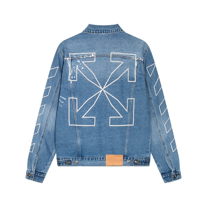 Off-White Diagonal Outline Paint Slim Fit Denim Jacket Blue