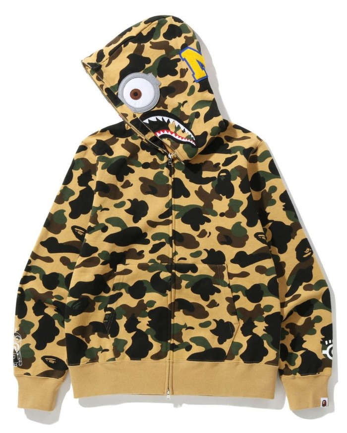 A Bathing Ape X Minions 1st Camo Minions Shark Full Zip Hoodie In Yellow