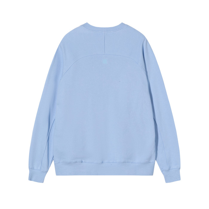 AMI  Solid Color Logo Crewneck Hoodie Blue