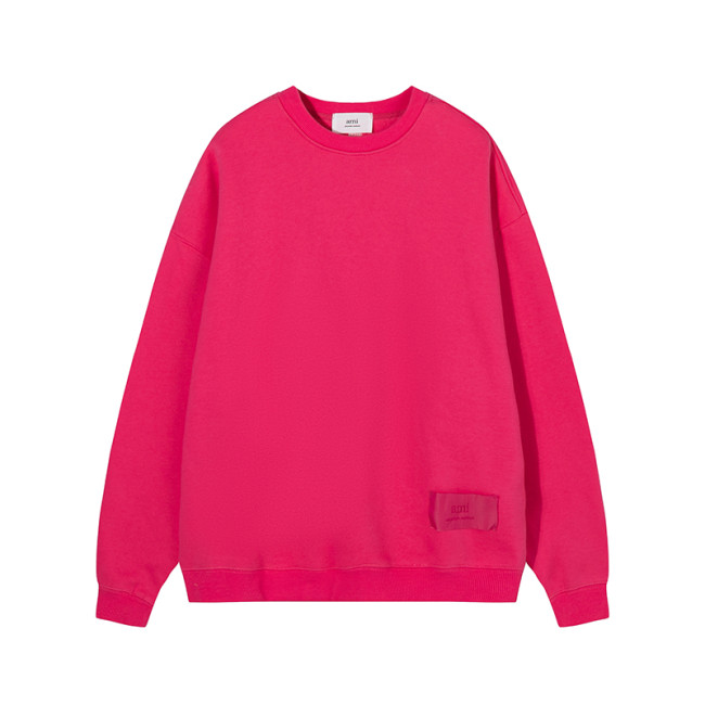 AMI  Solid Color Crewneck Hoodie Rose Red