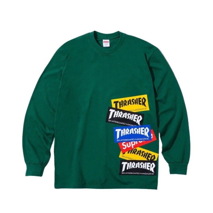 Supreme Thrasher Multi Logo Long Sleeve Tee Green