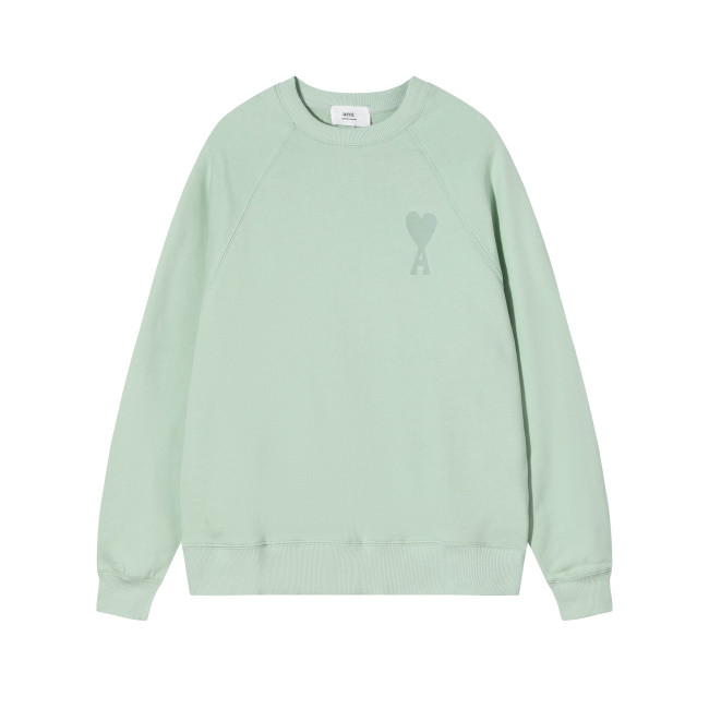 AMI  Solid Color Logo Crewneck Hoodie Green