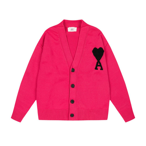 AMI Logo Cardigan Sweater Rose Red