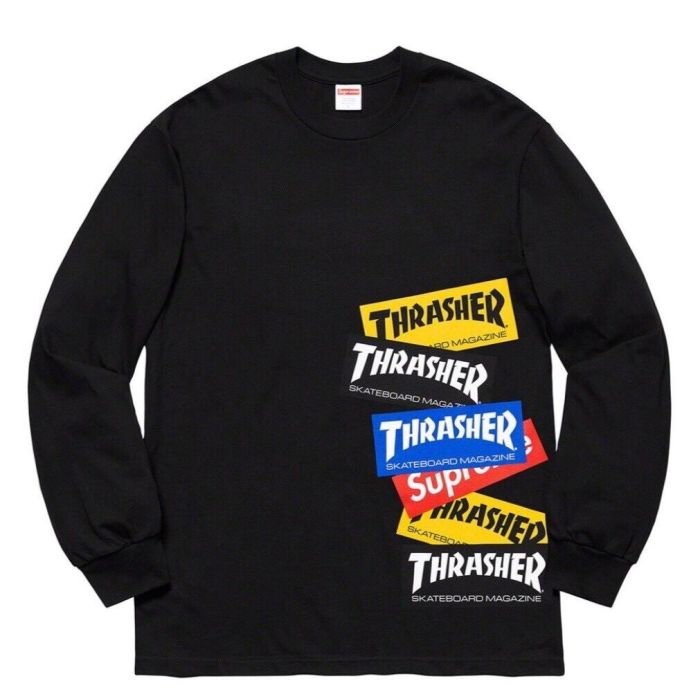 Supreme Thrasher Multi Logo Long Sleeve Tee Black