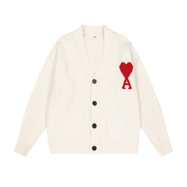 AMI Logo Cardigan Sweater Cream