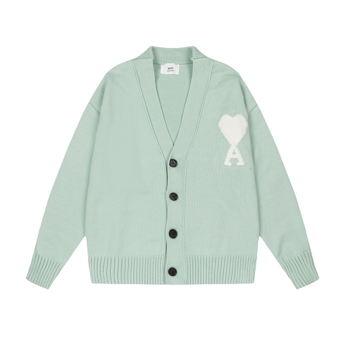 AMI Logo Cardigan Sweater Mint Green