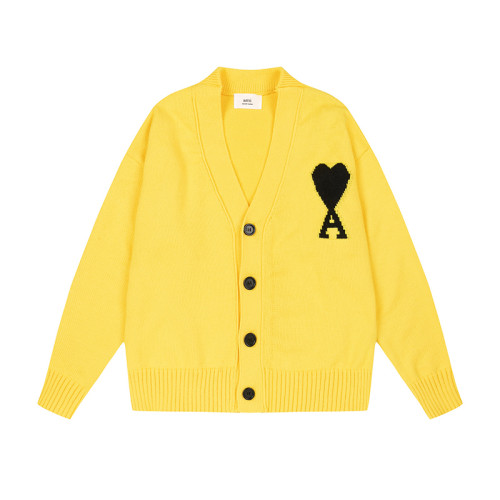 AMI Logo Cardigan Sweater Yellow