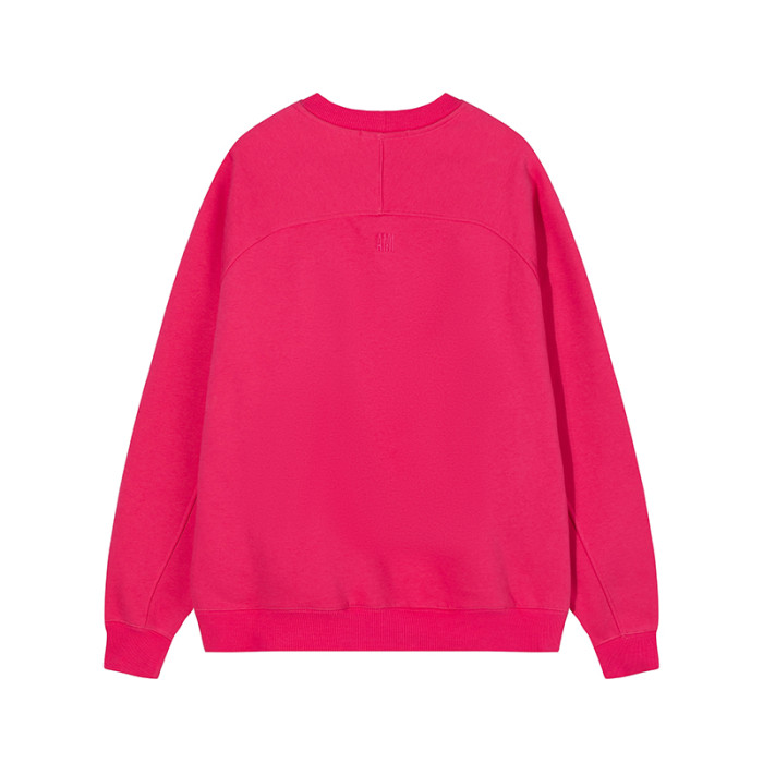 AMI Black Logo Crewneck Hoodie Rose Red