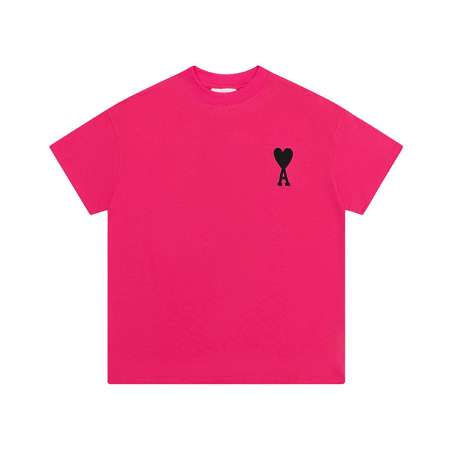 AMI Black Logo Tee Rose Red