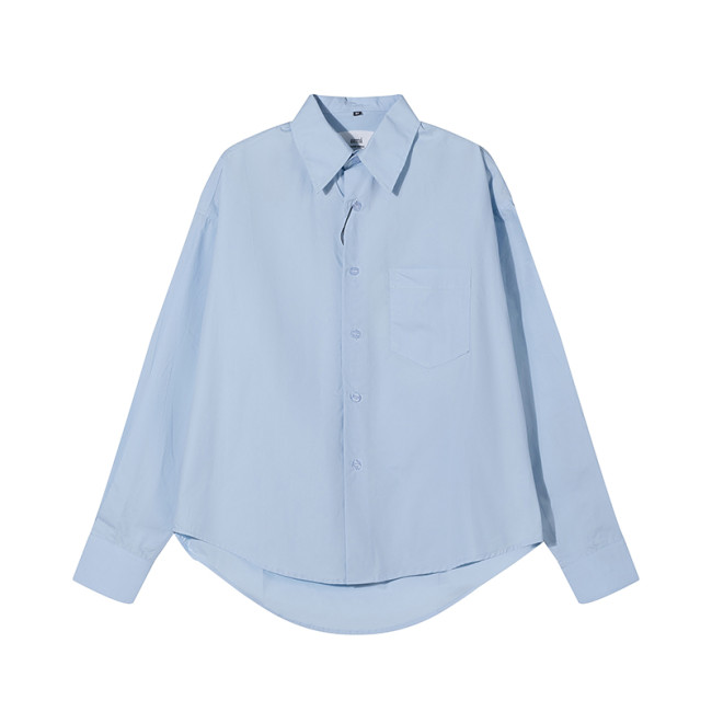 AMI Long Sleeve Solid Color Shirt Light Blue