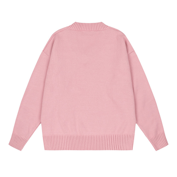 AMI Big Logo V Neck Sweater Pink