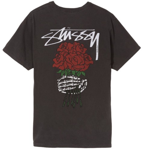 STUSSY ROSE BOUQUET SKELETON HAND TEE