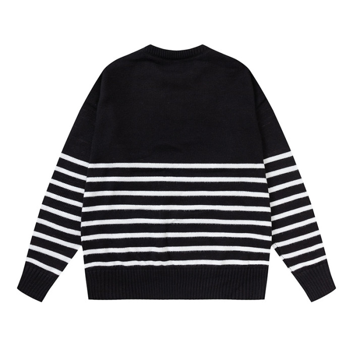 AMI Logo Stripe Print Crewneck Hoodie Black