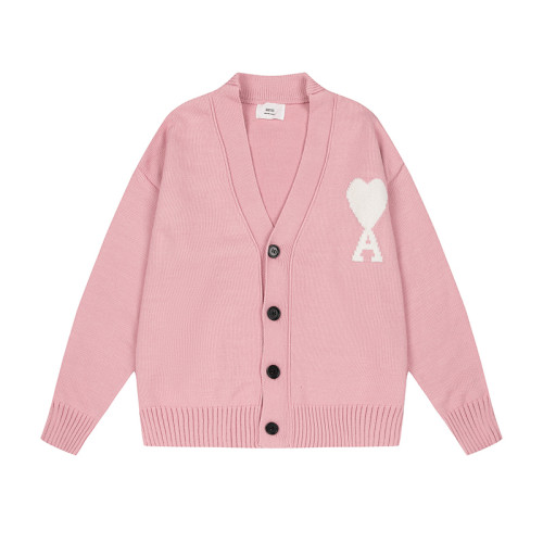 AMI Logo Cardigan Sweater Pink