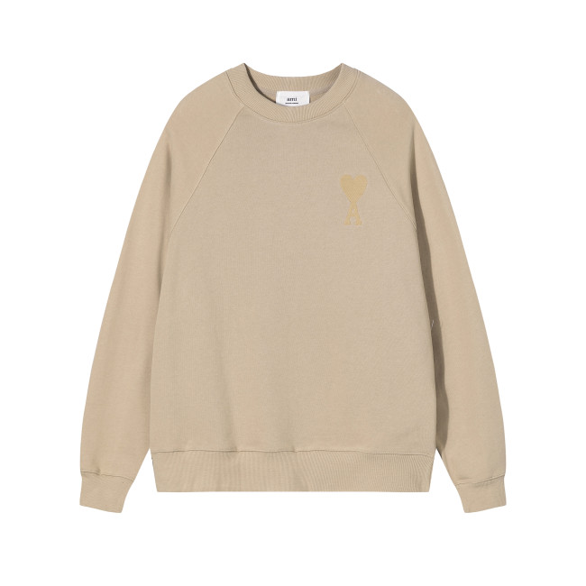 AMI  Solid Color Logo Crewneck Hoodie Brown
