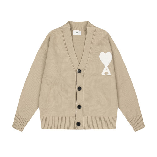 AMI Logo Cardigan Sweater Brown