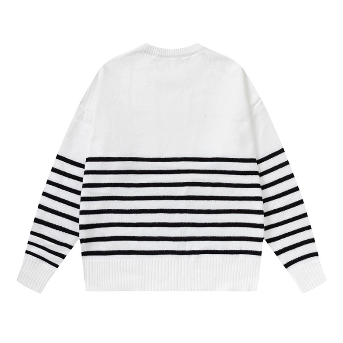 AMI Logo Stripe Print Crewneck Hoodie White