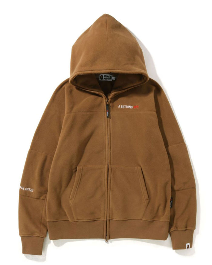 A Bathing Ape X Polartec Wide Fit Full Zip Hoodie In Camel