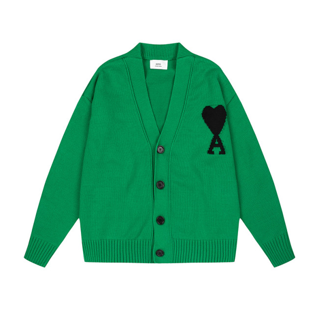 AMI Logo Cardigan Sweater Dark Green