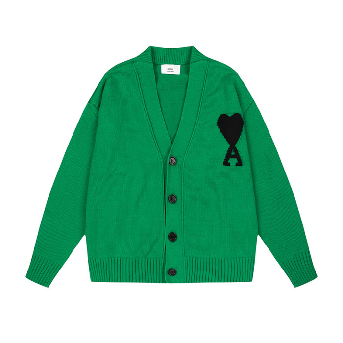 AMI Logo Cardigan Sweater Dark Green