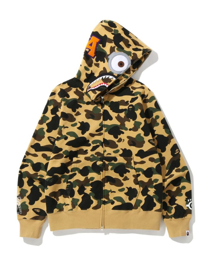 A Bathing Ape X Minions 1st Camo Minions Shark Full Zip Hoodie In Yellow