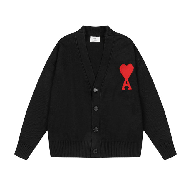 AMI Logo Cardigan Sweater Black