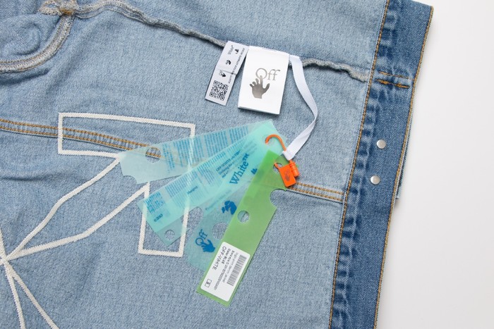 Off-White Diagonal Outline Paint Slim Fit Denim Jacket Blue