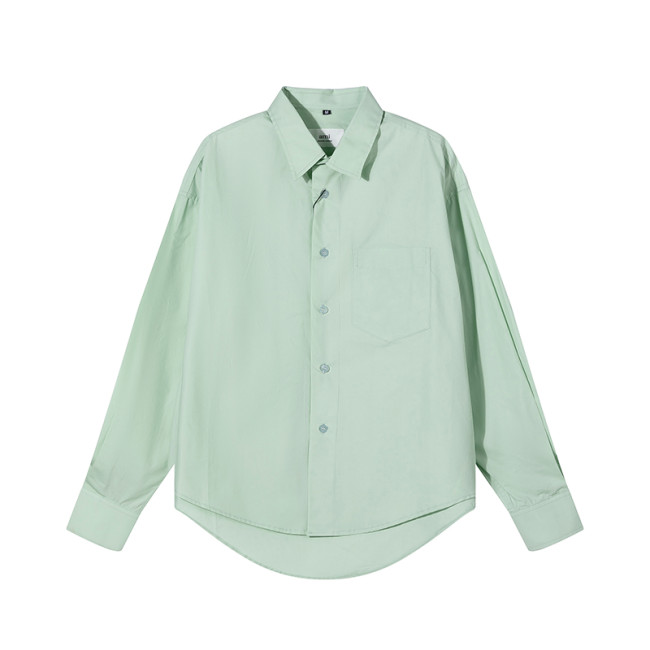 AMI Long Sleeve Solid Color Shirt Light Green