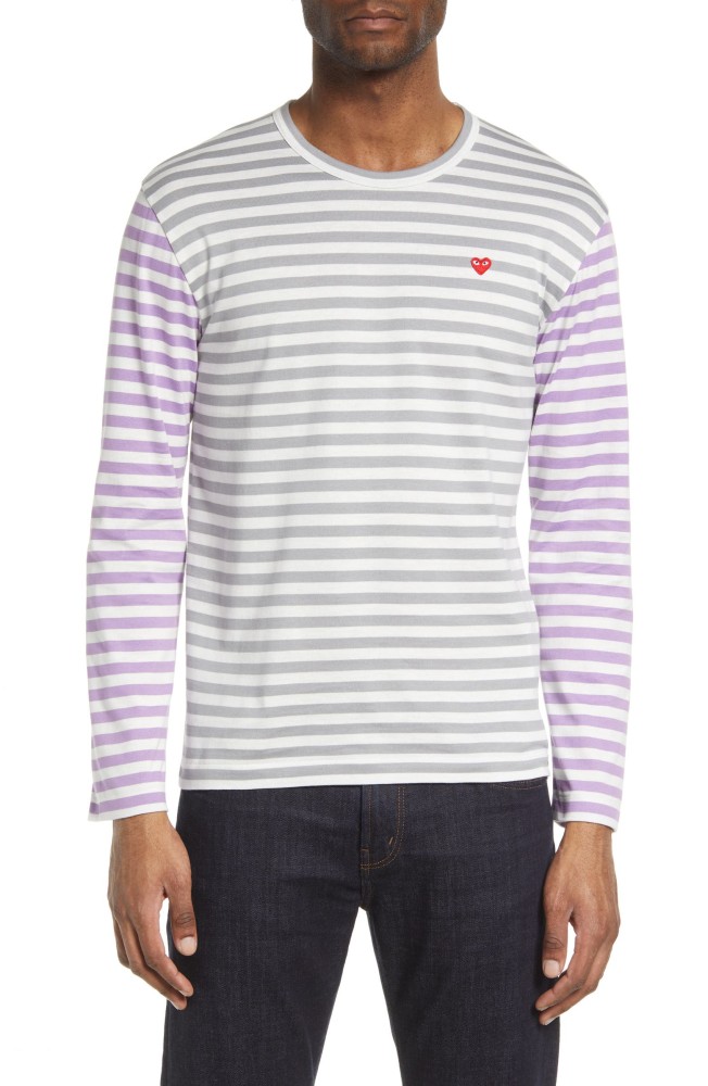 Small Heart Stripe Colorblock Long Sleeve T-Shirt
