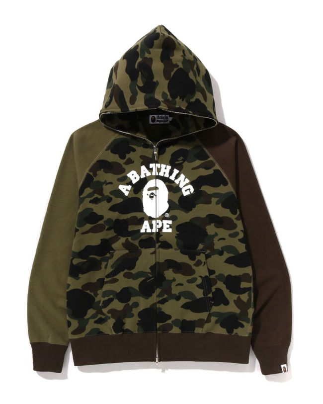 A Bathing Ape 1st Camo Crazy College Full Zip Hoodie In Amry Green