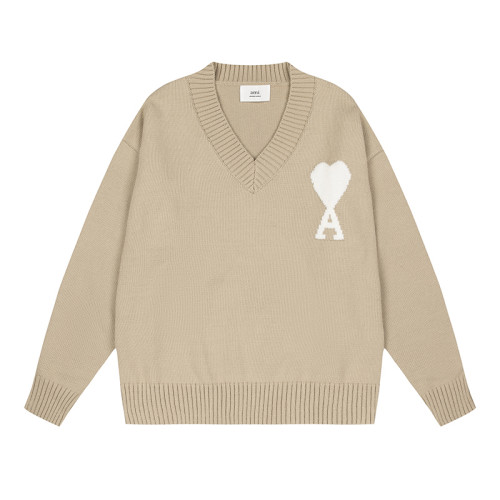 AMI Big Logo V Neck Sweater Brown