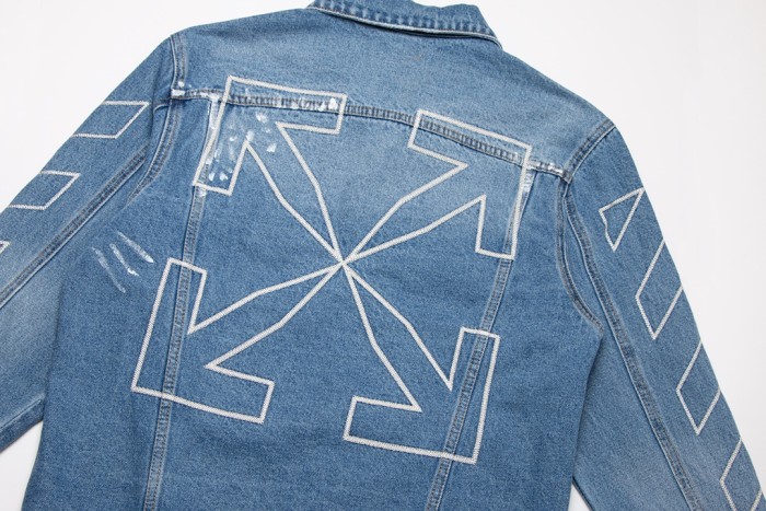 Off-White Diagonal Outline Paint Slim Fit Denim Jacket Blue