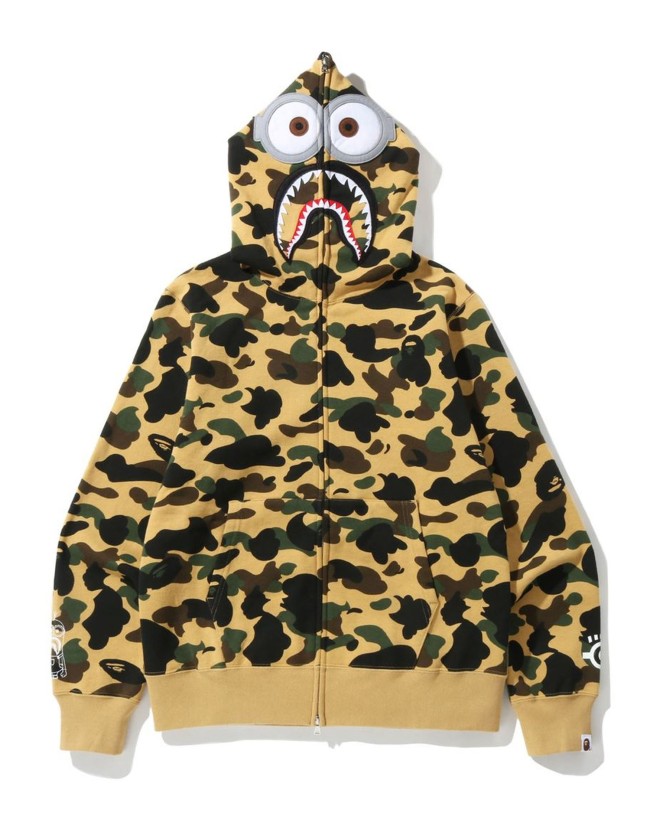 A Bathing Ape X Minions 1st Camo Minions Shark Full Zip Hoodie In Yellow