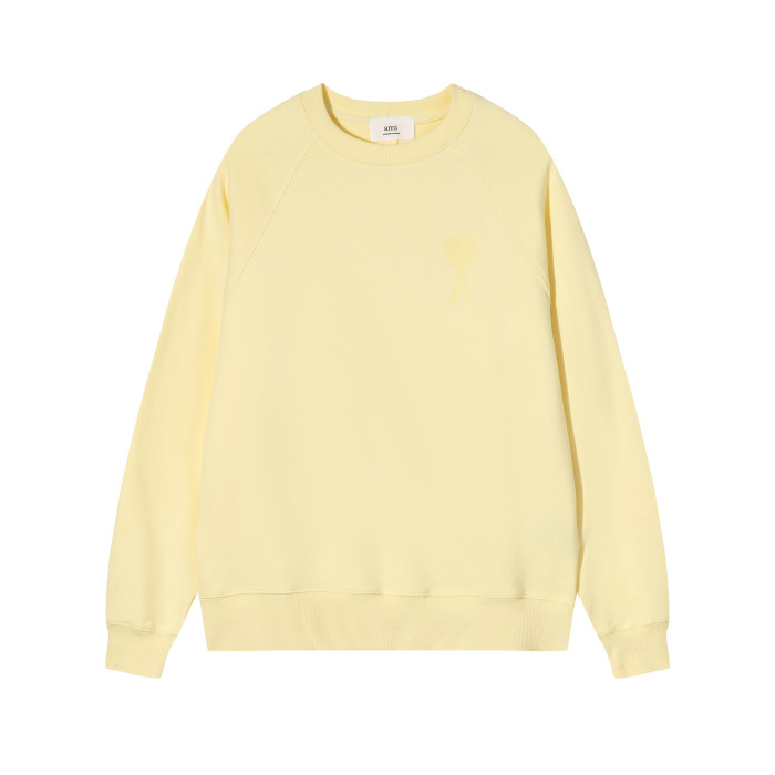 AMI  Solid Color Logo Crewneck Hoodie Light Yellow