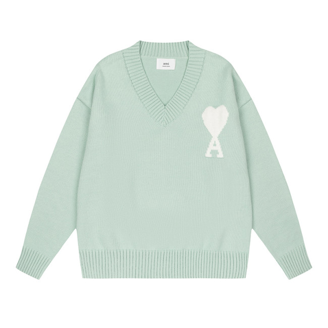 AMI Big Logo V Neck Sweater Mint Green