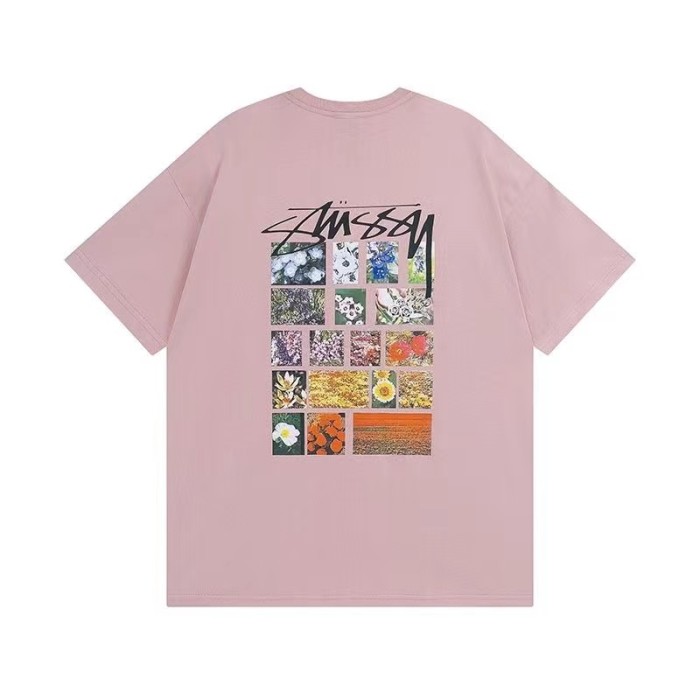 STUSSY Flower Grid Pigment Dyed Tee In Pink